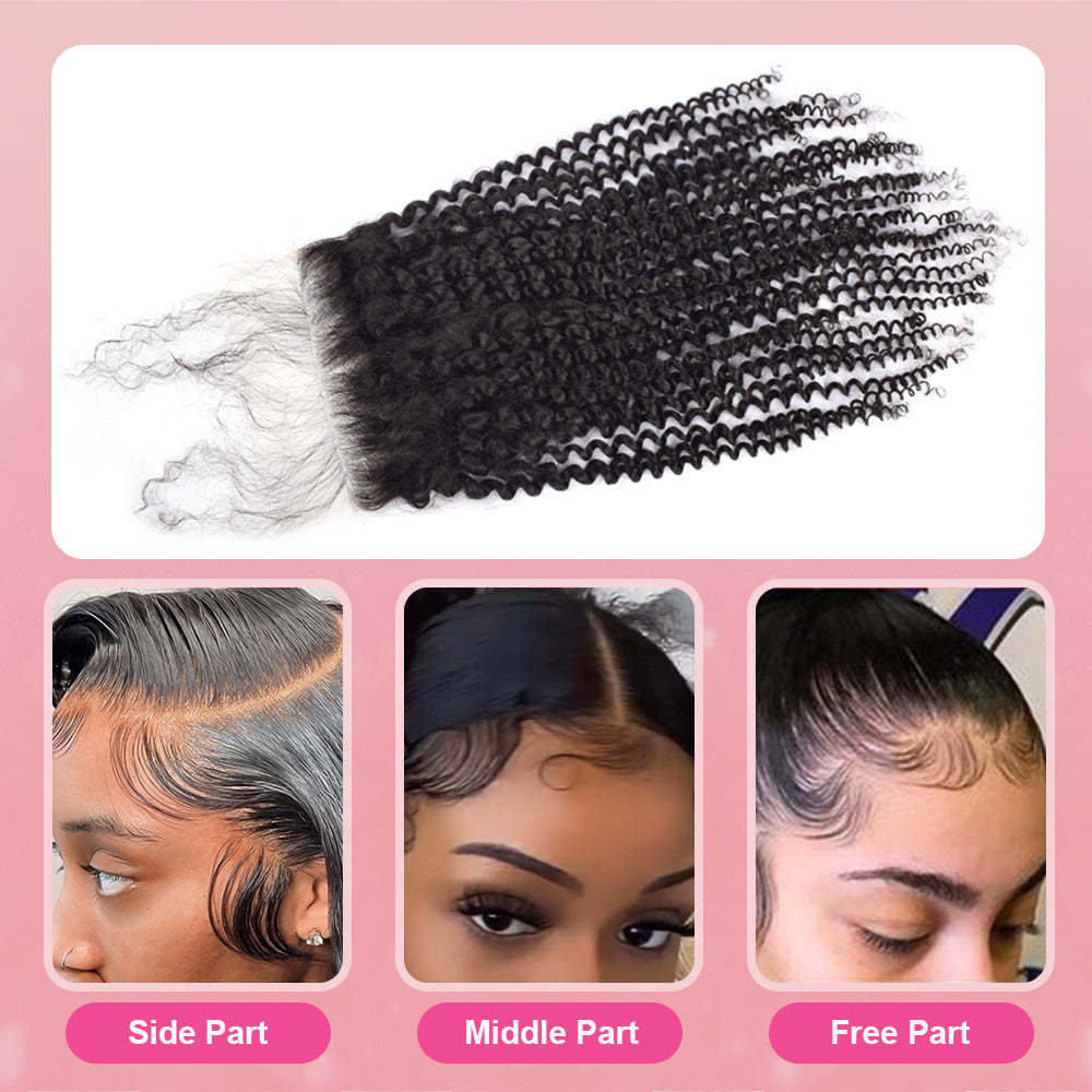 RXHAIR Kinky Curly #1B HD Lace Closure Human Hair