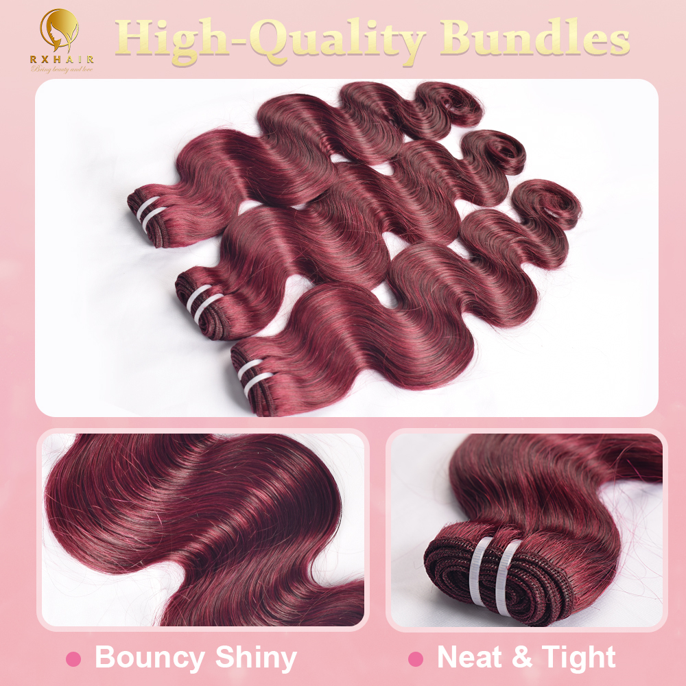 #99J Body Wave Human Hair Bundles Virgin Hair 100% Unprocessed Weave Bundles Human Hair Double Weft RXHAIR