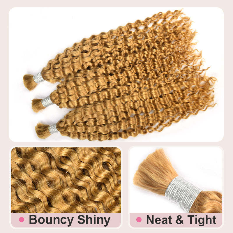 #27 Honey Blonde Boho Braids Deep Curly No Weft Bulk Hair for Human Hair RXHAIR