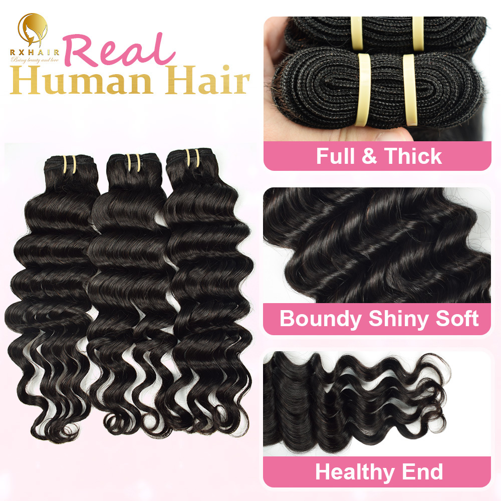 #1B Loose Deep Wave 12A Human Hair Bundles Virgin Hair 100% Unprocessed Weave Bundles Human Hair Double Weft RXHAIR