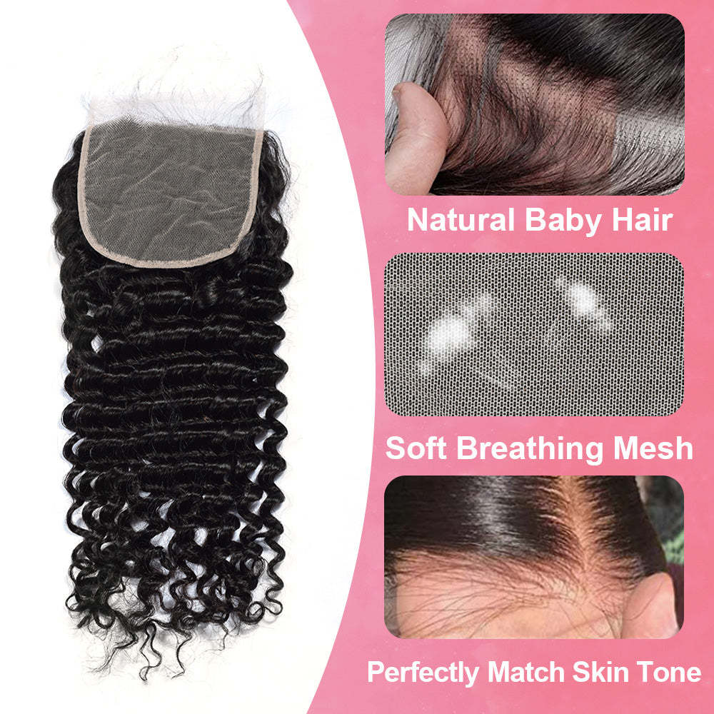 RXHAIR Deep Wave #1B HD Lace Closure Human Hair
