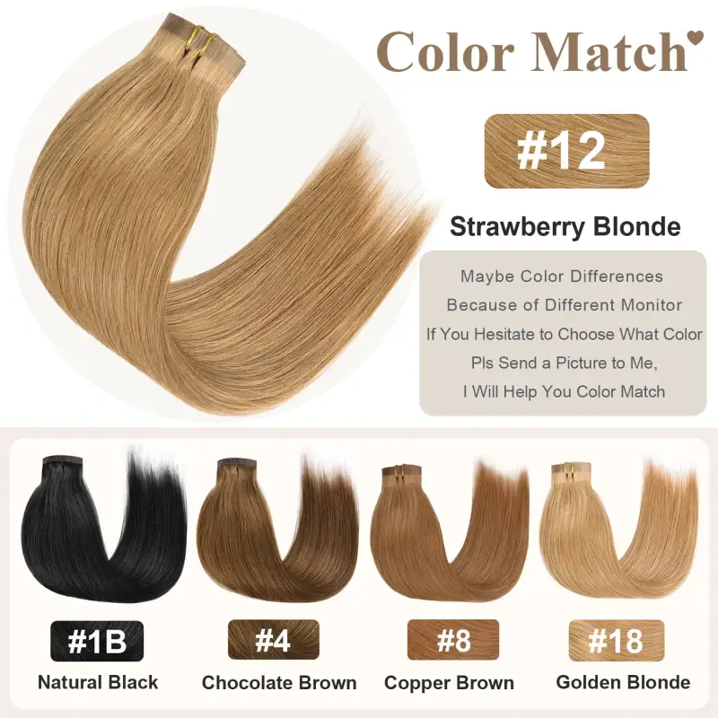 #12 Strawberry Blonde Straight Clip in Hair Extensions Real Human Hair PU Seamless Clip ins 6Pcs 120G RXHAIR