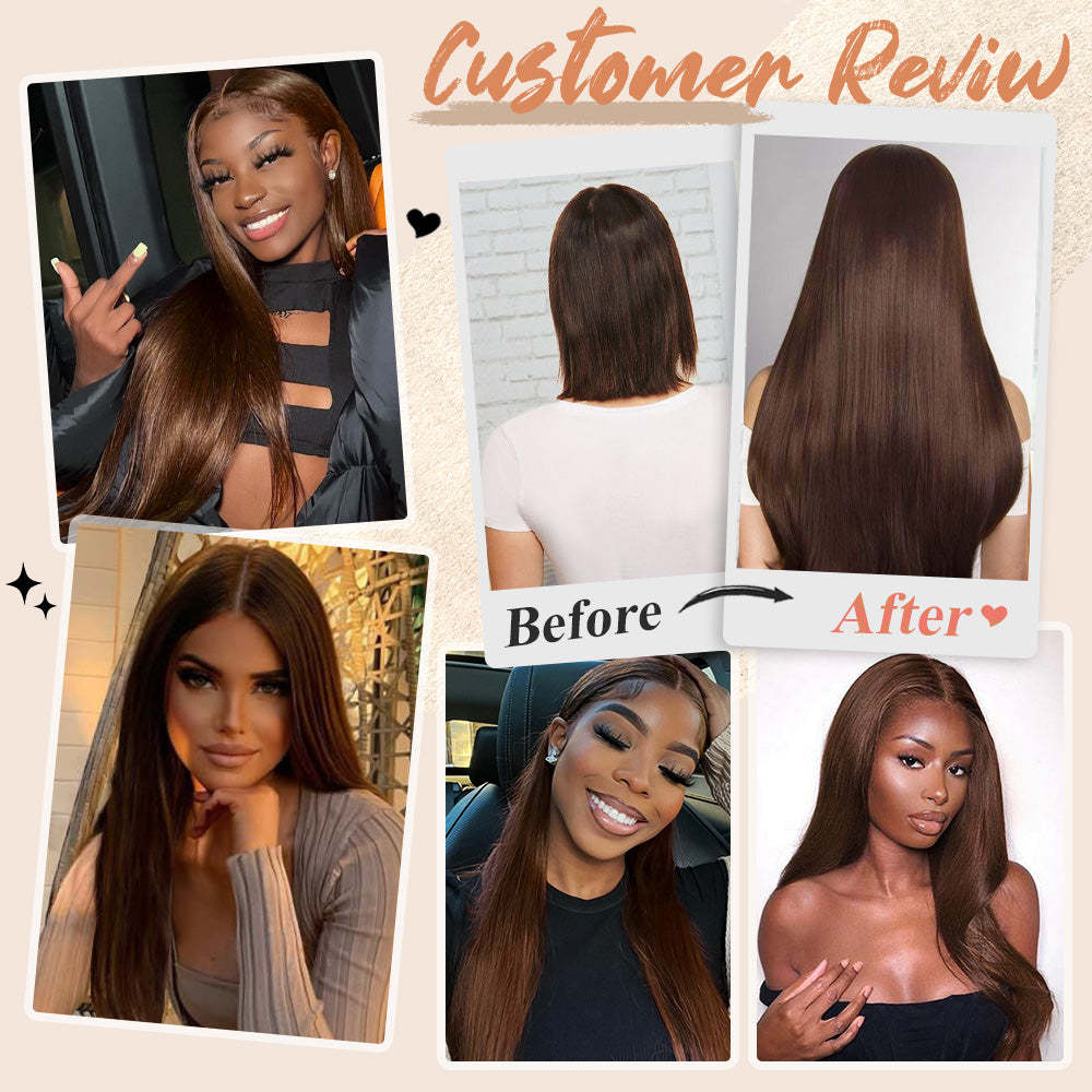 #3 Straight Clip in Hair Extensions Real Human Hair PU Seamless Clip ins 6Pcs 110G RXHAIR