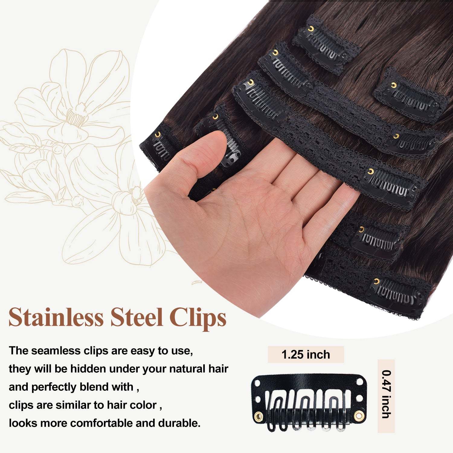 #2 Dark Brown Straight Clip in Hair Extensions Real Human Hair Invisible Lace Clip ins 6Pcs 110G RXHAIR