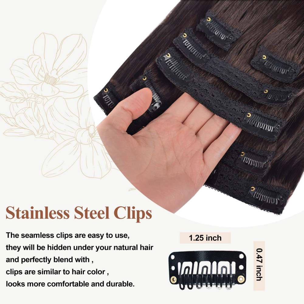 #2 Dark Brown Straight Clip in Hair Extensions Real Human Hair Invisible Lace Clip ins 6Pcs 110G RXHAIR