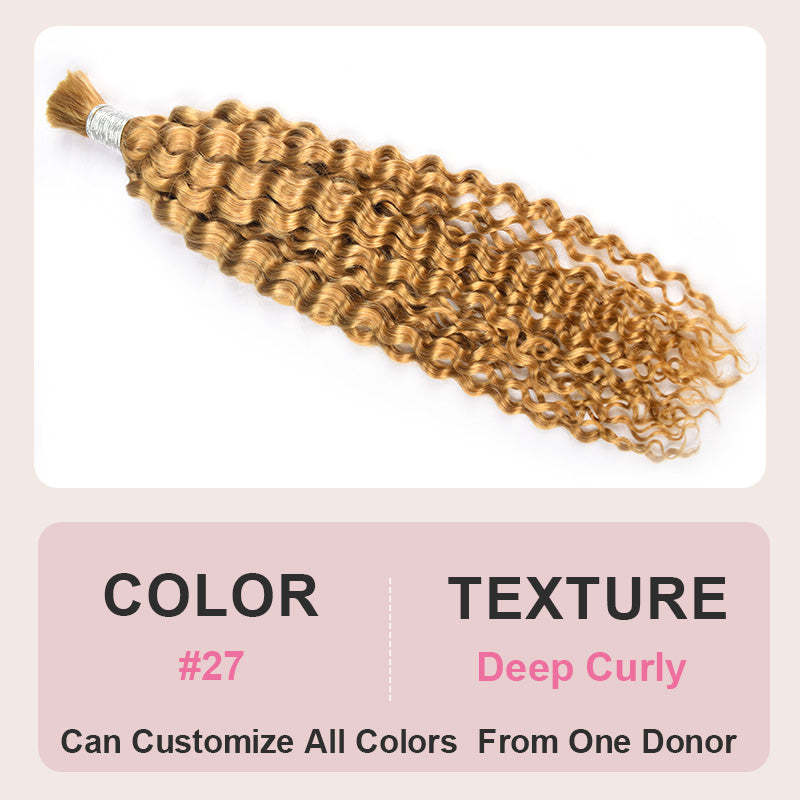 #27 Honey Blonde Boho Braids Deep Curly No Weft Bulk Hair for Human Hair RXHAIR