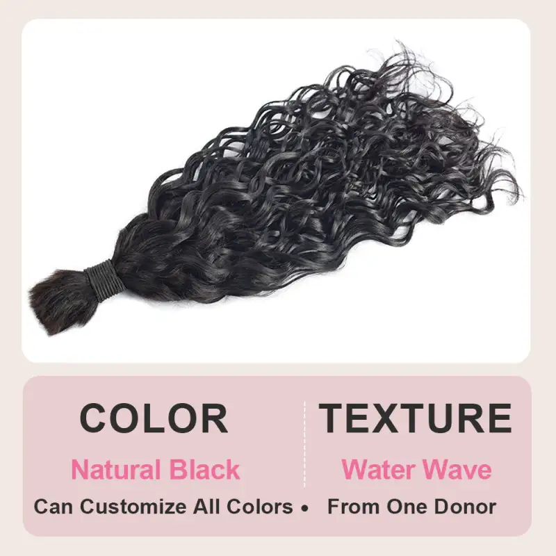 #1B Natural Black Boho Braids Water Wave No Weft Bulk Hair for Human Hair RXHAIR