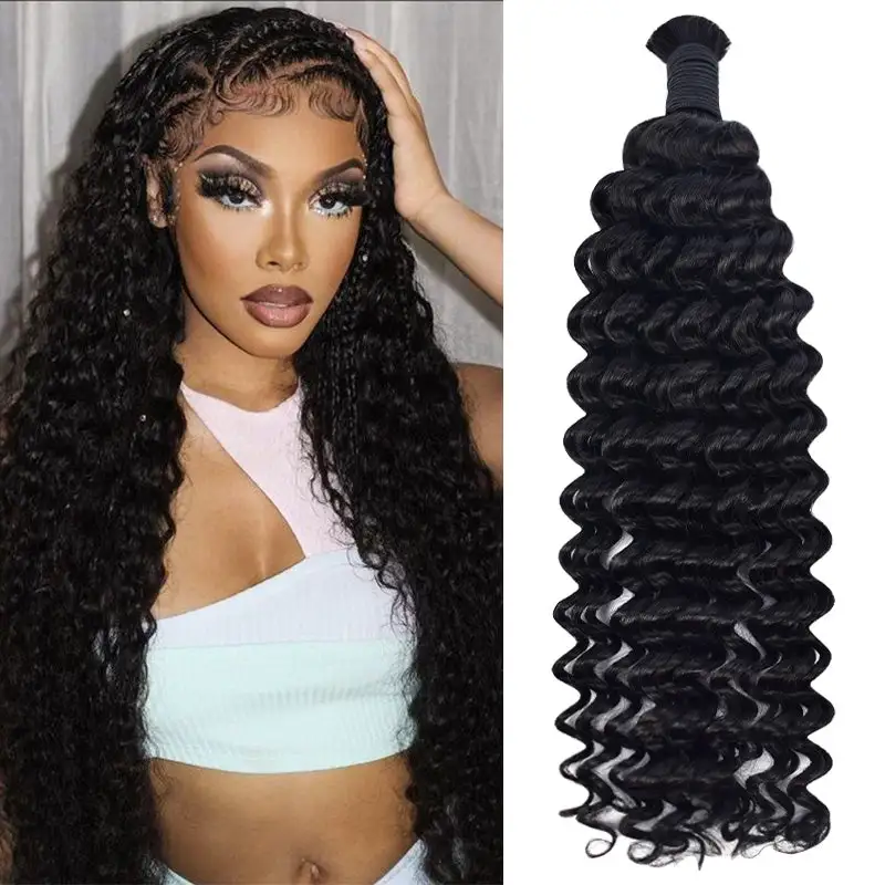 Deep Wave #1 Jet Black Boho Braids No Weft Bulk Hair for Human Hair RXHAIR
