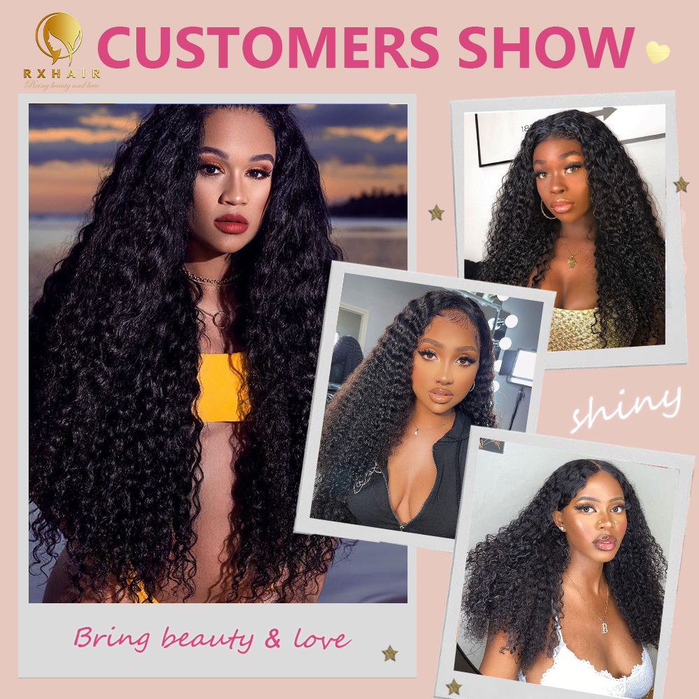 #1B Deep Curly Hair Weave 3 Bundles Brazilian Virgin Human Hair Cutctle Aligned Hair Bundles Soft Remy Hair RXHAIR