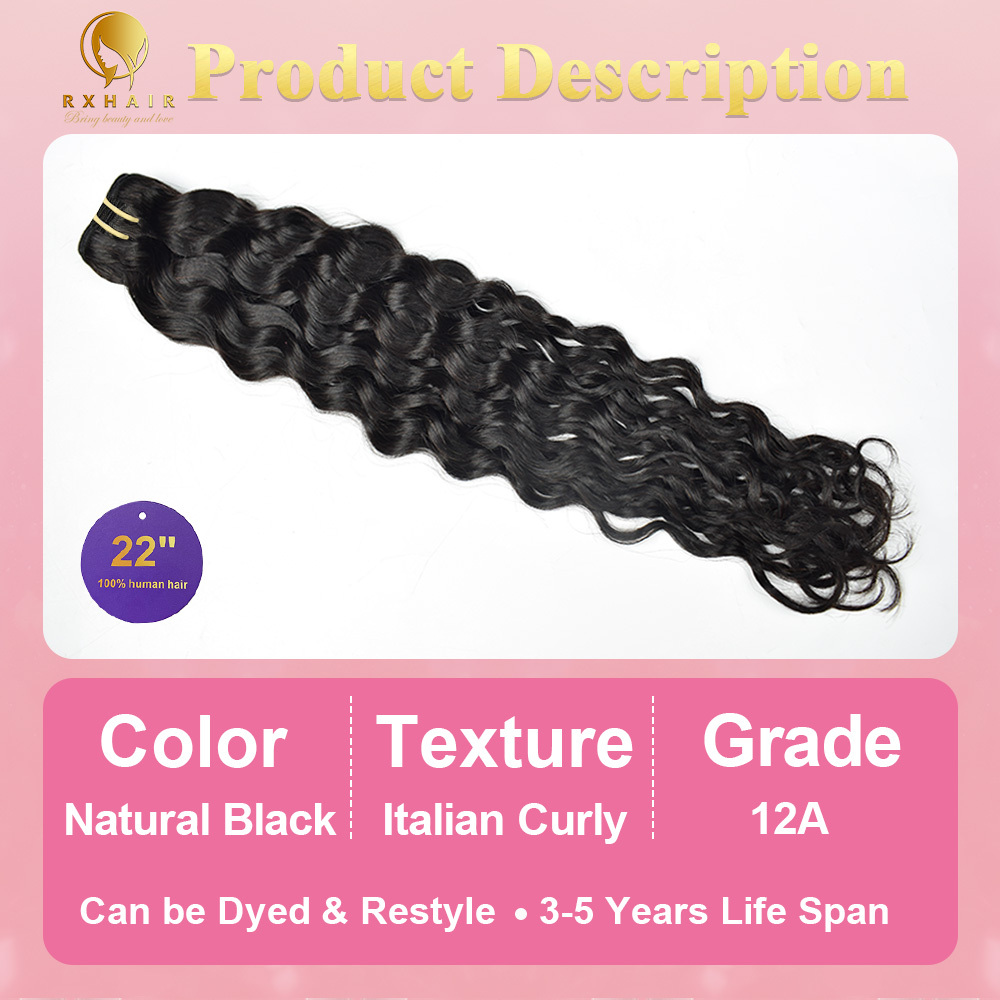 #1B Italian Curly 12A Human Hair Bundles Virgin Hair 100% Unprocessed Weave Bundles Human Hair Double Weft RXHAIR