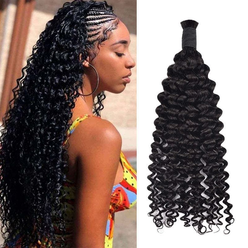 Deep Wave #1 Jet Black Boho Braids No Weft Bulk Hair for Human Hair RXHAIR