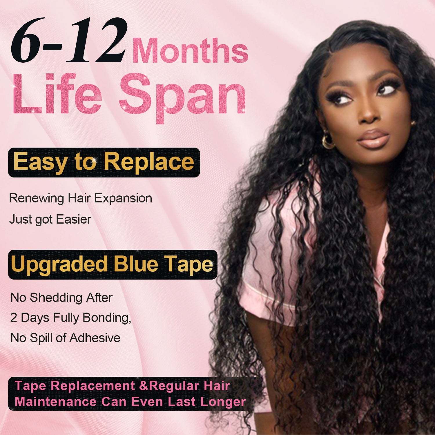 #1B Deep Wave Tape in Hair Extensions Human Hair 20pcs 50g/pack Seamless Skin Weft Hair RXHAIR
