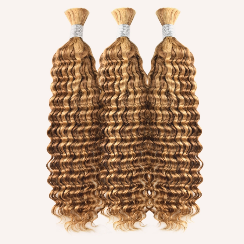 #P27/30 Boho Braids Deep Wave No Weft Bulk Hair for Human Hair RXHAIR