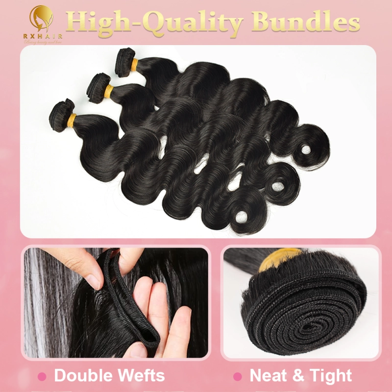#1B Body Wave Human Hair Bundles Virgin Hair 100% Unprocessed Weave Bundles Human Hair Double Weft RXHAIR