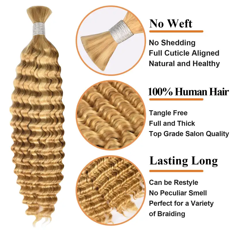 #P27/613 Blonde Ombre Boho Braids Deep Wave No Weft Bulk Hair for Human Hair RXHAIR
