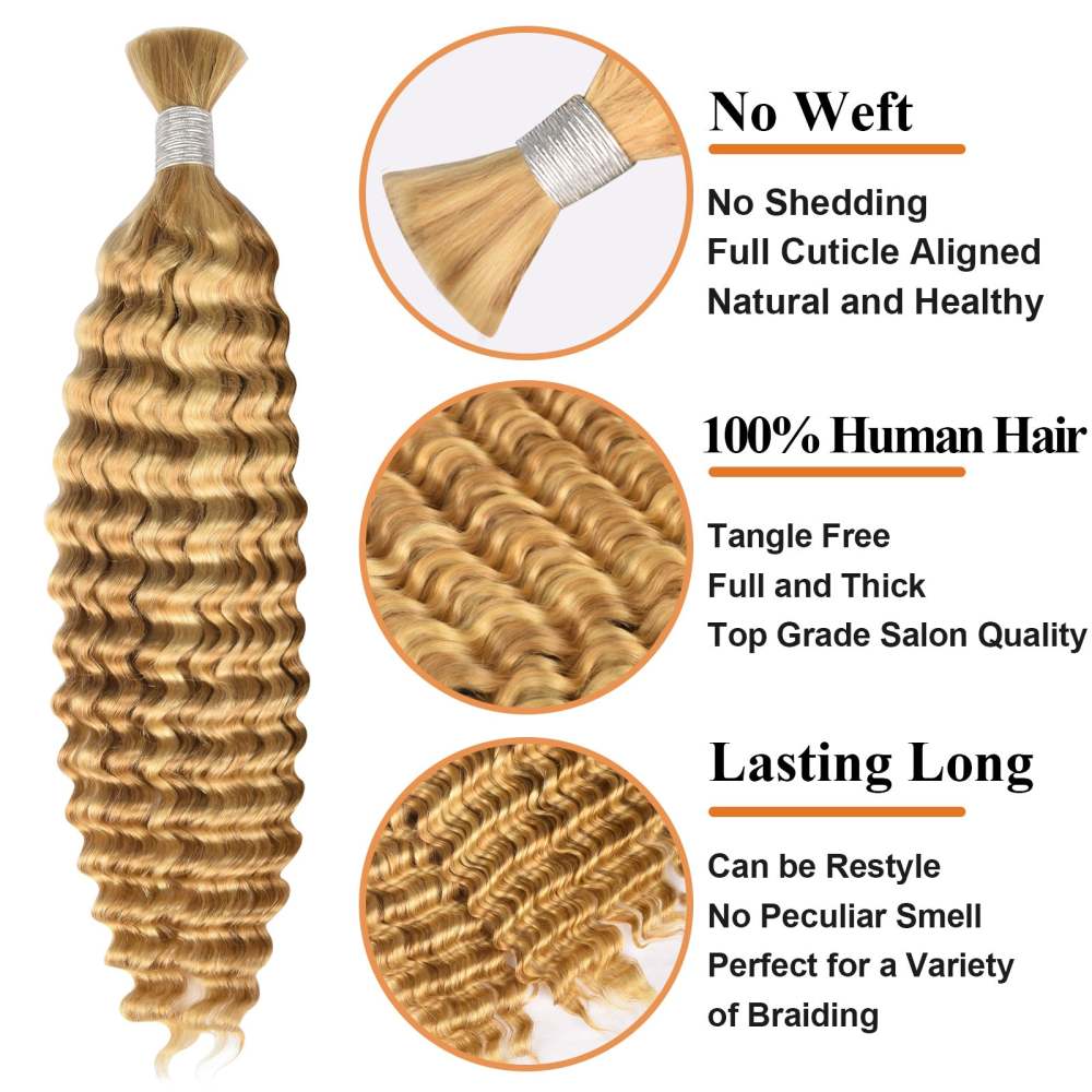 #P27/613 Blonde Ombre Boho Braids Deep Wave No Weft Bulk Hair for Human Hair RXHAIR