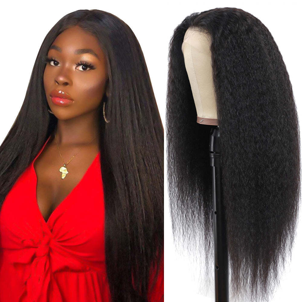 #1B Kinky Straight HD Lace Front Wigs Human Hair 200% Density Transparent Lace Frontal Wigs Pre Plucked With Baby Hair RXHAIR