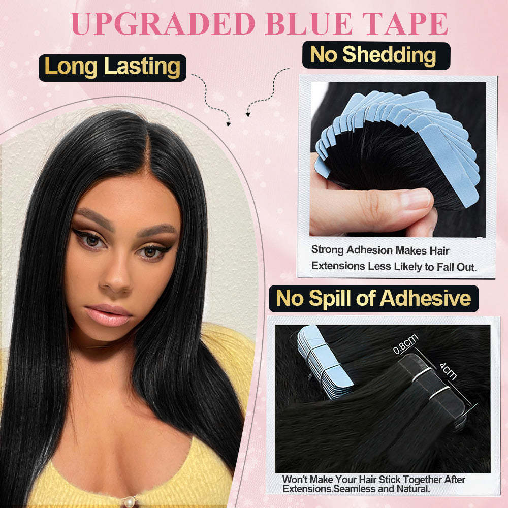 #1B Straight Tape in Hair Extensions Human Hair 20pcs 50g/pack Seamless Skin Weft Hair RXHAIR