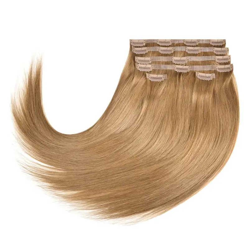 #12 Strawberry Blonde Straight Clip in Hair Extensions Real Human Hair PU Seamless Clip ins 6Pcs 120G RXHAIR