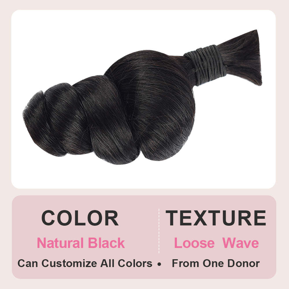 #1B Natural Black Boho Braids Loose Wave No Weft Bulk Hair for Human Hair RXHAIR