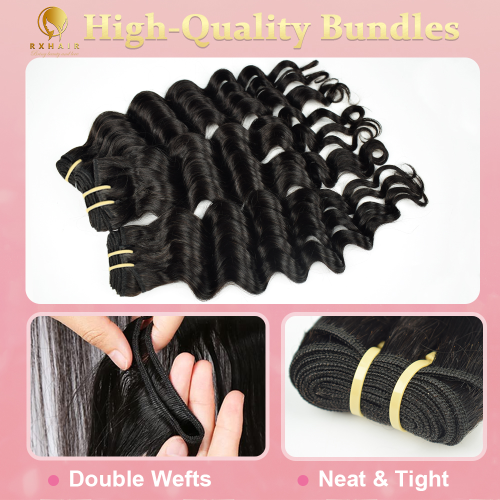 #1B Loose Deep Wave 12A Human Hair Bundles Virgin Hair 100% Unprocessed Weave Bundles Human Hair Double Weft RXHAIR