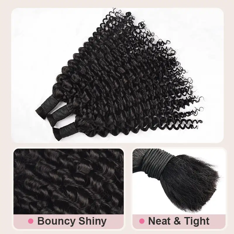Deep Wave #1 Jet Black Boho Braids No Weft Bulk Hair for Human Hair RXHAIR