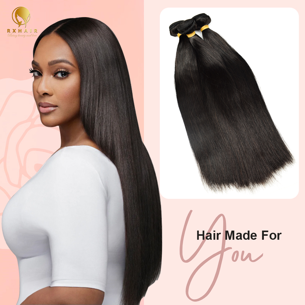 #1 Straight Hair 3 Bundles 100% Unprocessed Brazilian Virgin Human Hair Weave Bundles for Black Women RXHAIR