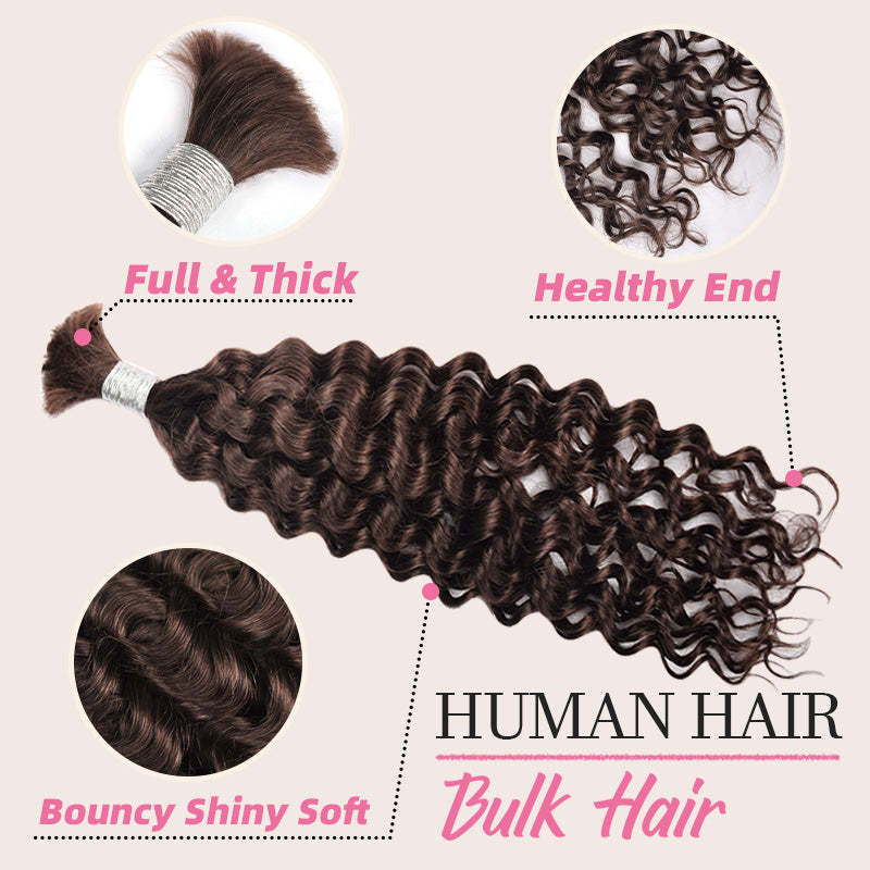 #2 Brown Boho Braids Deep Curly No Weft Bulk Hair for Human Hair RXHAIR
