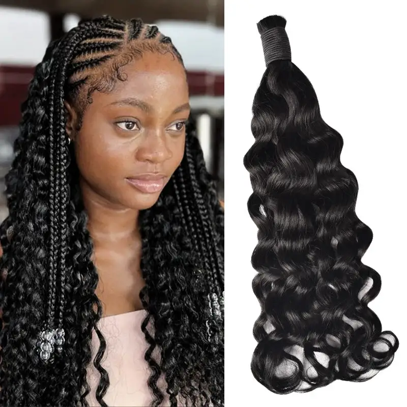Deep Wave #1 Jet Black Boho Braids No Weft Bulk Hair for Human Hair RXHAIR