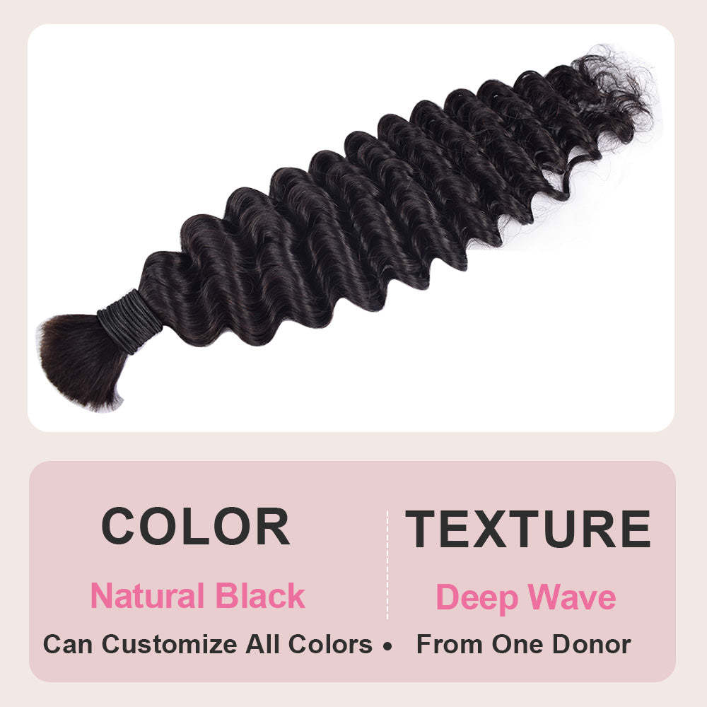 #1B Boho Braids Deep Wave No Weft Bulk Hair for Human Hair RXHAIR