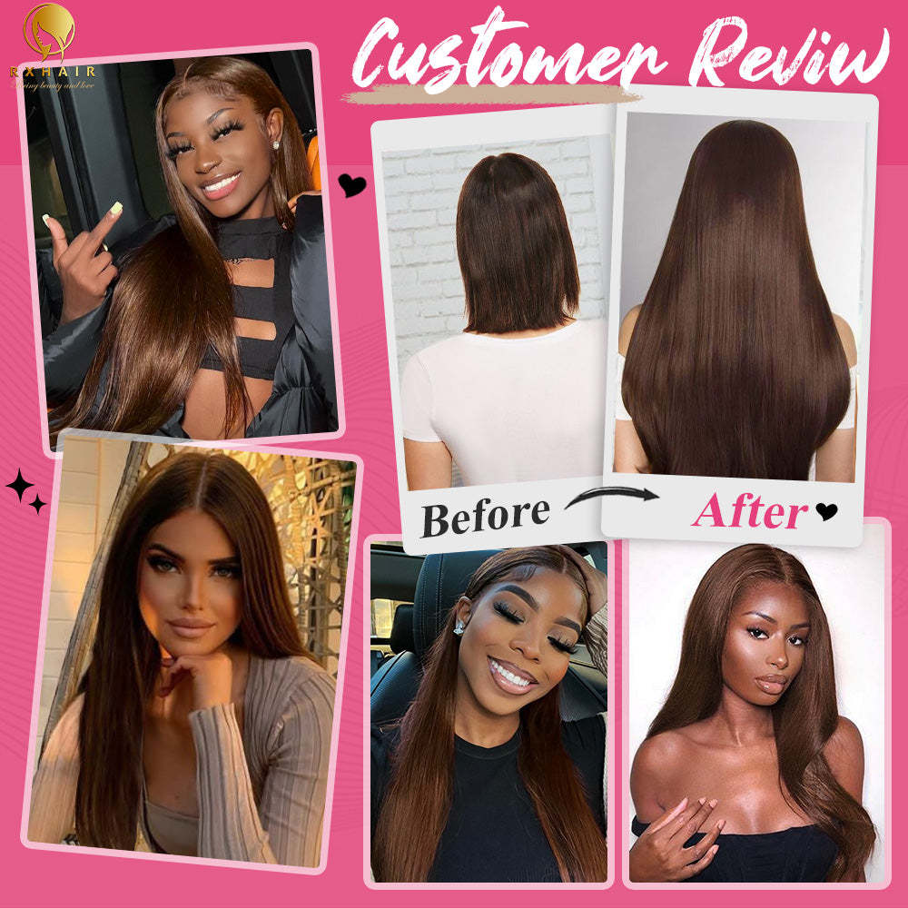 #3 Straight Clip in Hair Extensions Real Human Hair PU Seamless Clip ins 6Pcs 110G RXHAIR