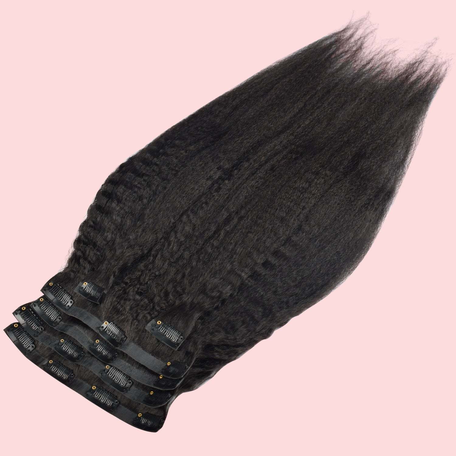 #1B 6Pcs Kinky Straight Clip in Hair Extensions Real Human Hair PU Seamless Clip ins Natural Black 110G RXHAIR