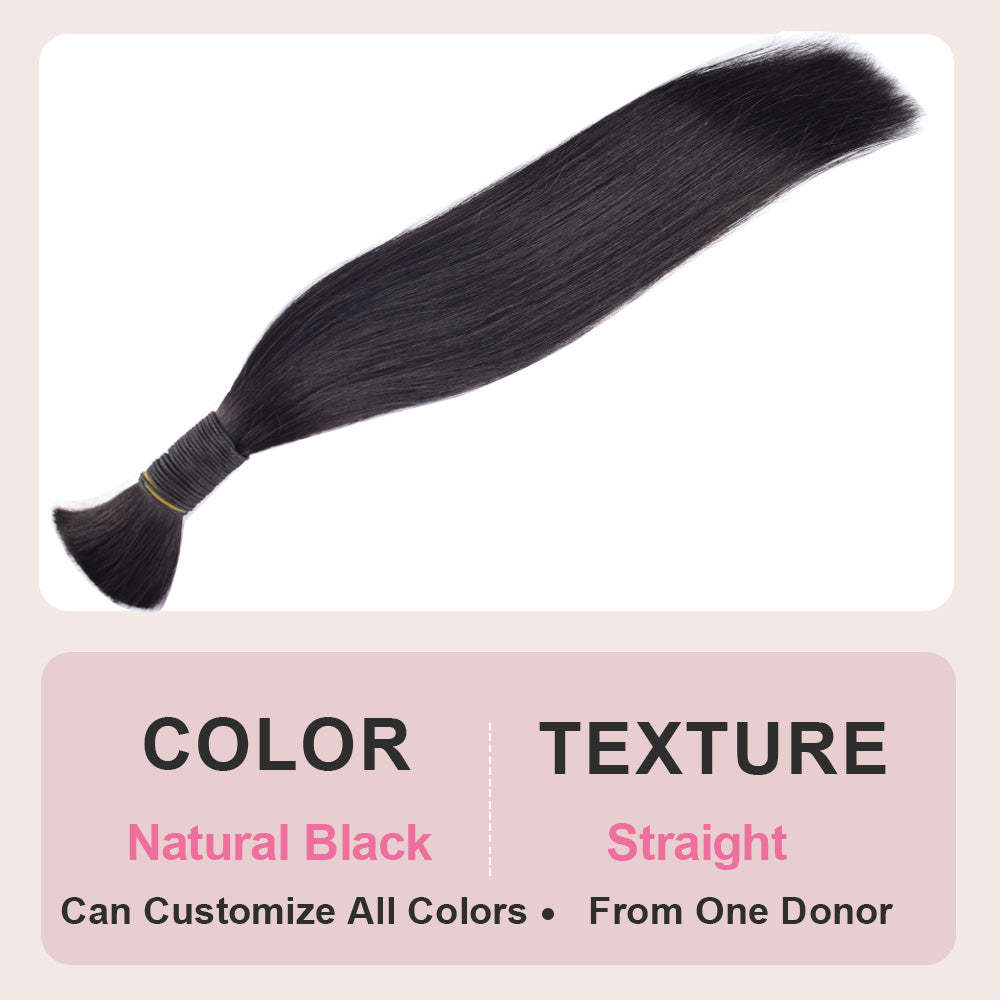 #1B Natural Black Boho Braids Straight No Weft Bulk Hair for Human Hair RXHAIR