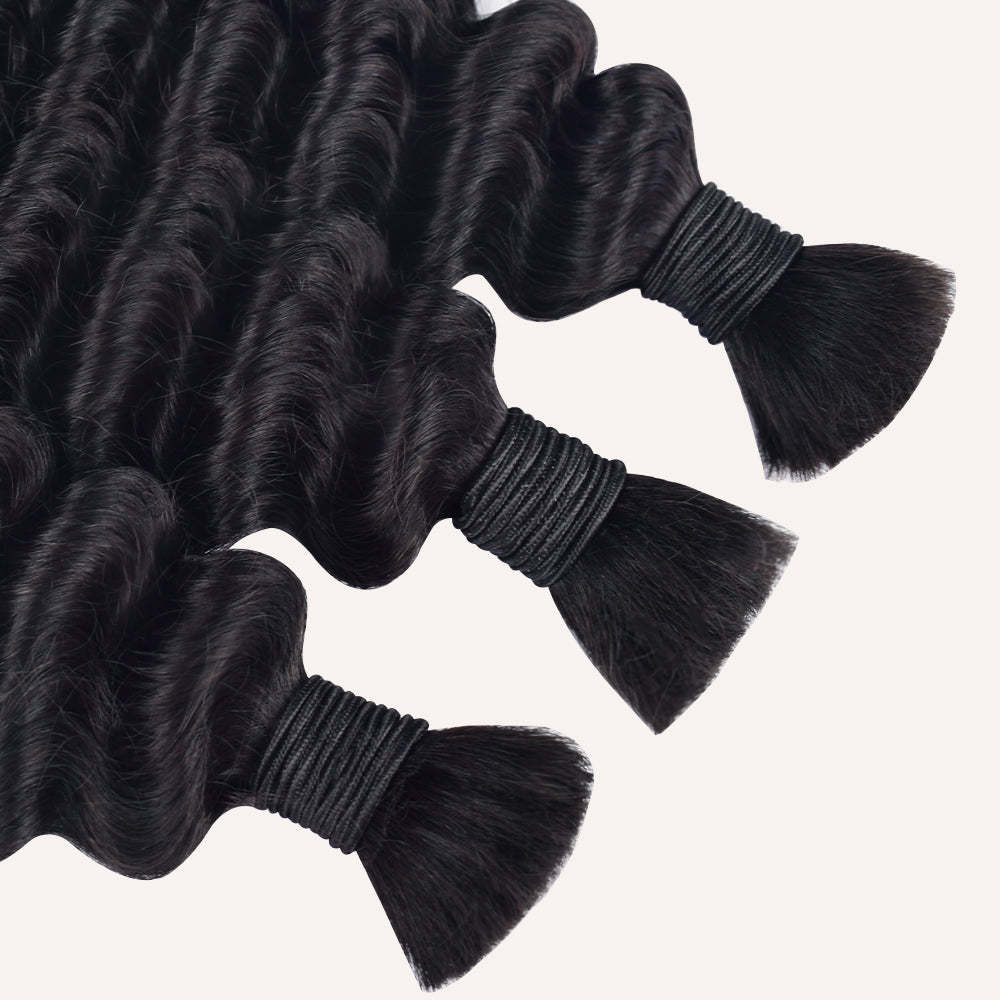 #1 Jet Black Boho Braids Deep Wave No Weft Bulk Hair for Human Hair RXHAIR