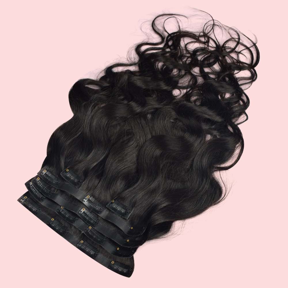 #1B 6Pcs Body Wave Clip in Hair Extensions Real Human Hair PU Seamless Clip ins Natural Black 110G RXHAIR