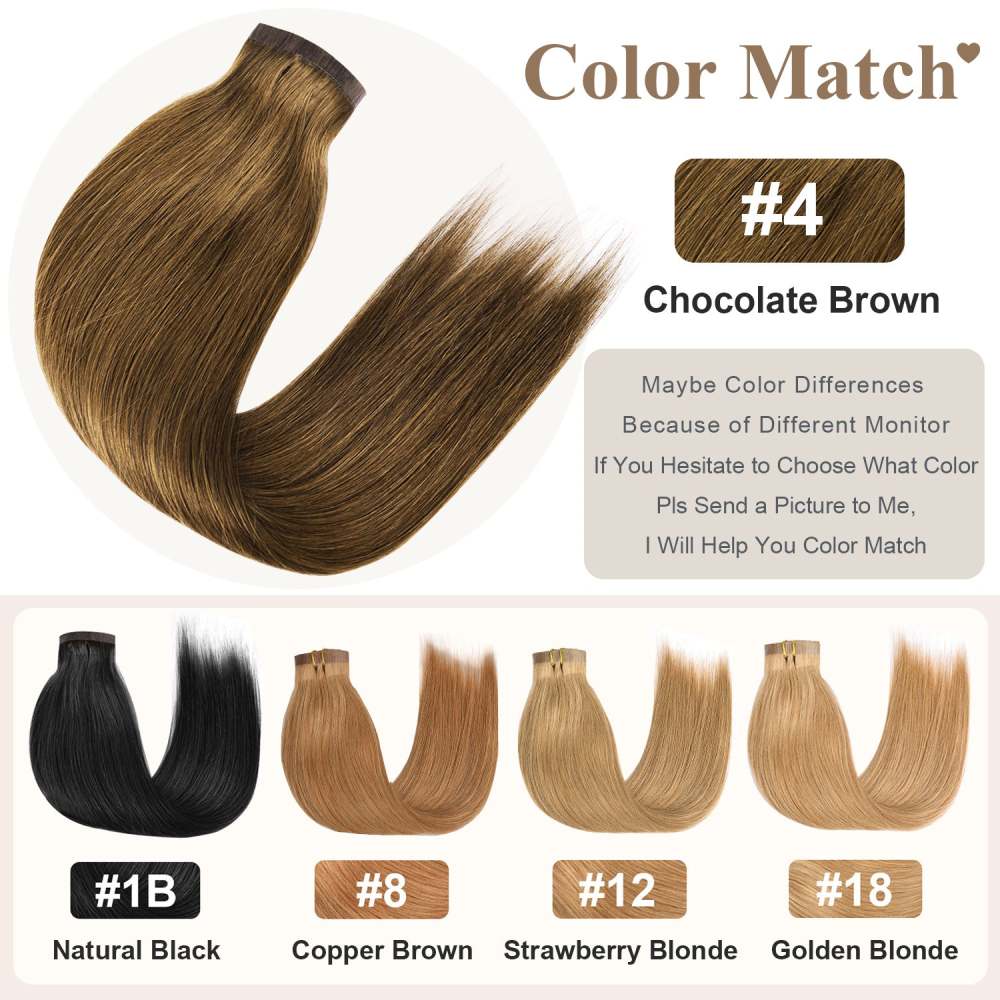 #4 Chocolate Brown Straight Clip in Hair Extensions Real Human Hair PU Seamless Clip ins 6Pcs 110G RXHAIR