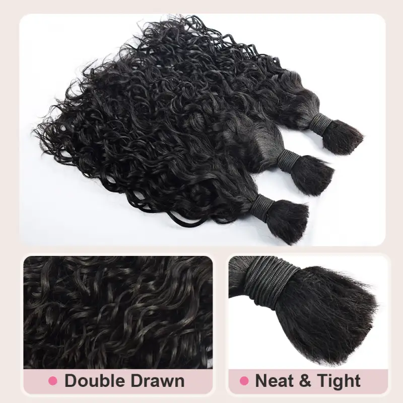#1B Natural Black Boho Braids Water Wave No Weft Bulk Hair for Human Hair RXHAIR