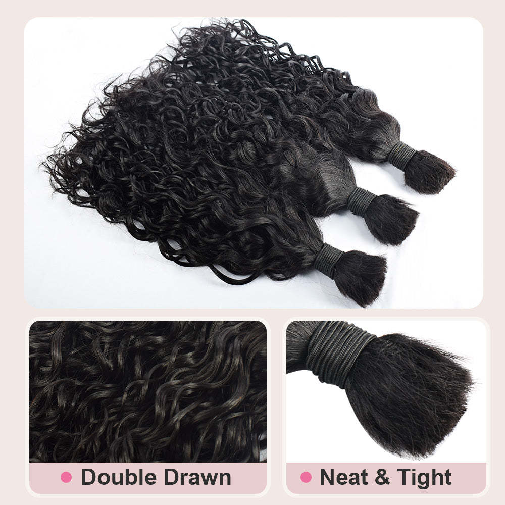 #1B Natural Black Boho Braids Water Wave No Weft Bulk Hair for Human Hair RXHAIR
