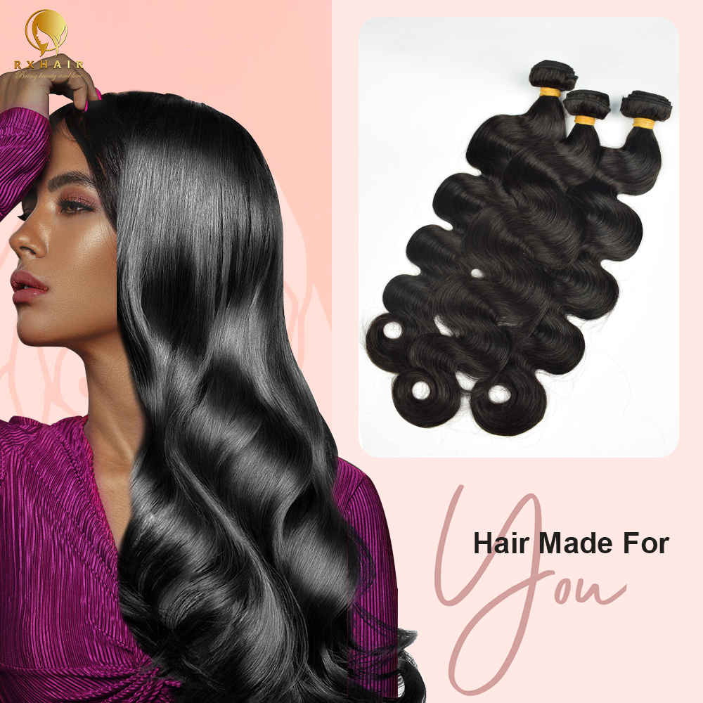 #1B Body Wave Human Hair Bundles Virgin Hair 100% Unprocessed Weave Bundles Human Hair Double Weft RXHAIR