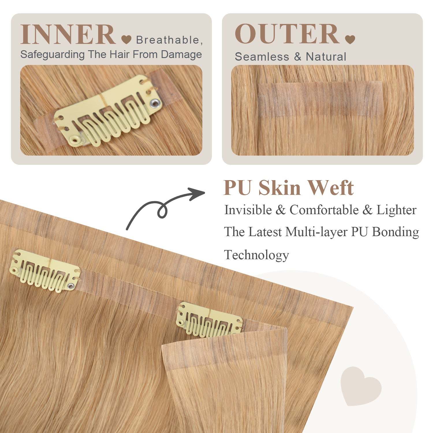 #18 Golden Blonde Straight Clip in Hair Extensions Real Human Hair PU Seamless Clip ins 6Pcs 110G RXHAIR