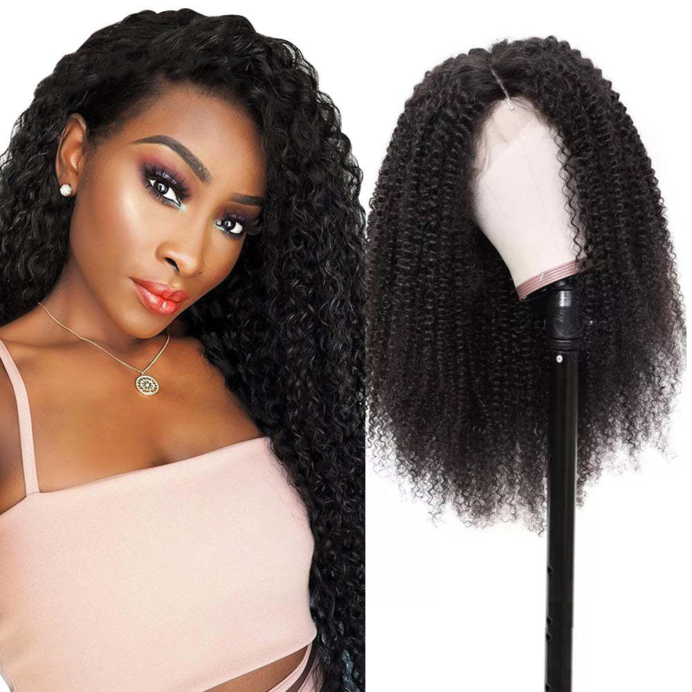 #1B Kinky Curly HD Lace Front Wigs Human Hair 200% Density Transparent Lace Frontal Wigs Pre Plucked With Baby Hair RXHAIR
