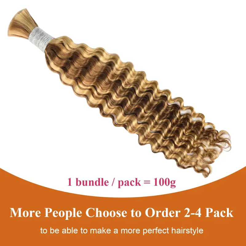 #P30/613 Ombre Brown Boho Braids Deep Wave No Weft Bulk Hair for Human Hair RXHAIR