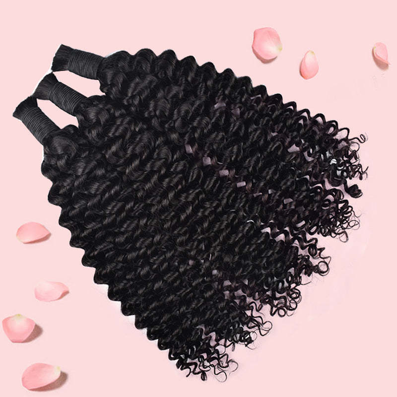 #1 Jet Black Boho Braids Deep curly No Weft Bulk Hair for Human Hair RXHAIR