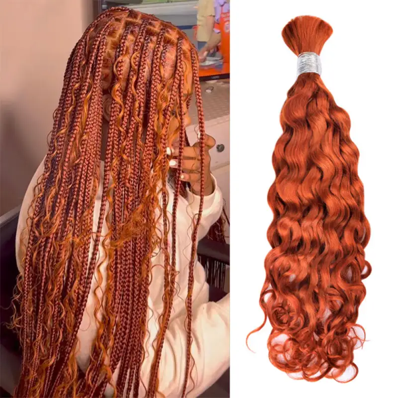 #350 Ginger Orange Boho Braids Italian Curly No Weft Bulk Hair for Human Hair RXHAIR