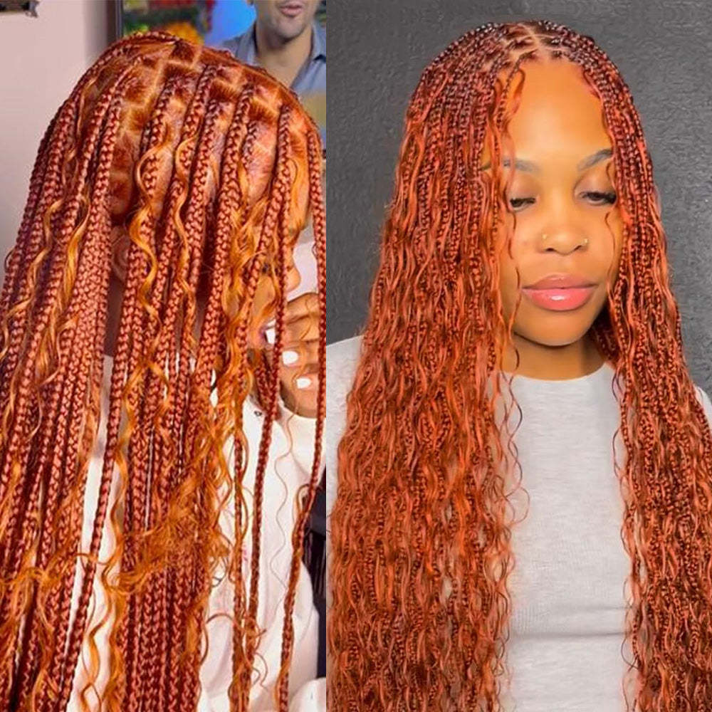 #350 Ginger Orange Boho Braids Deep Wave No Weft Bulk Hair for Human Hair RXHAIR