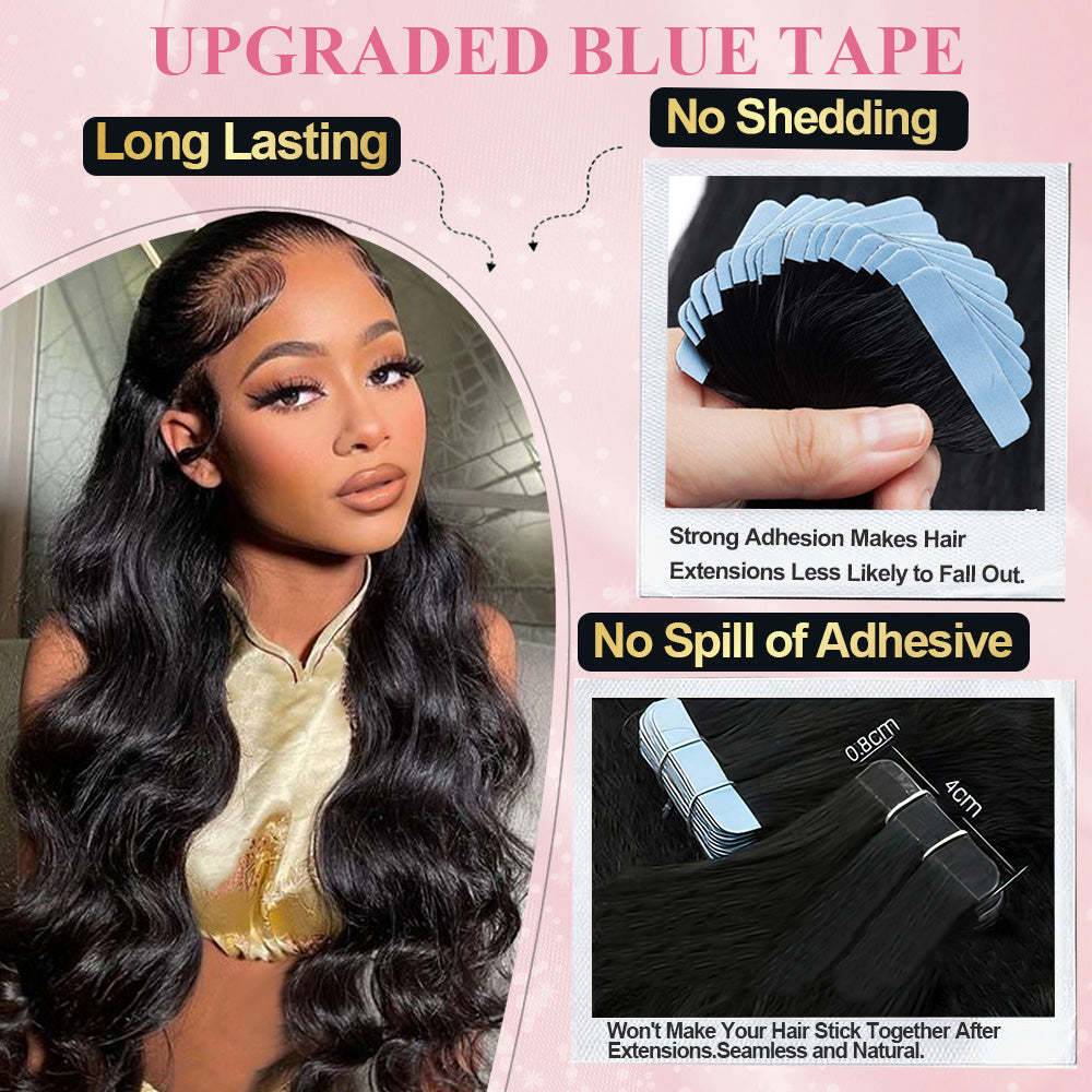 #1B Body Wave Tape in Hair Extensions Human Hair 20pcs 50g/pack Seamless Skin Weft Hair RXHAIR