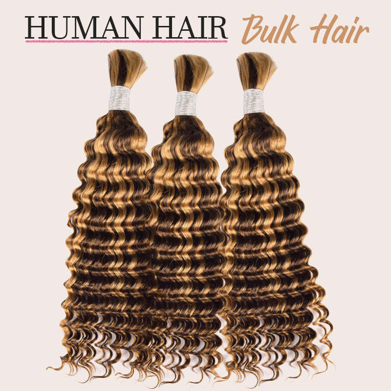 #4/27 Ombre Highlight Boho Braids Deep Wave No Weft Bulk Hair for Human Hair RXHAIR
