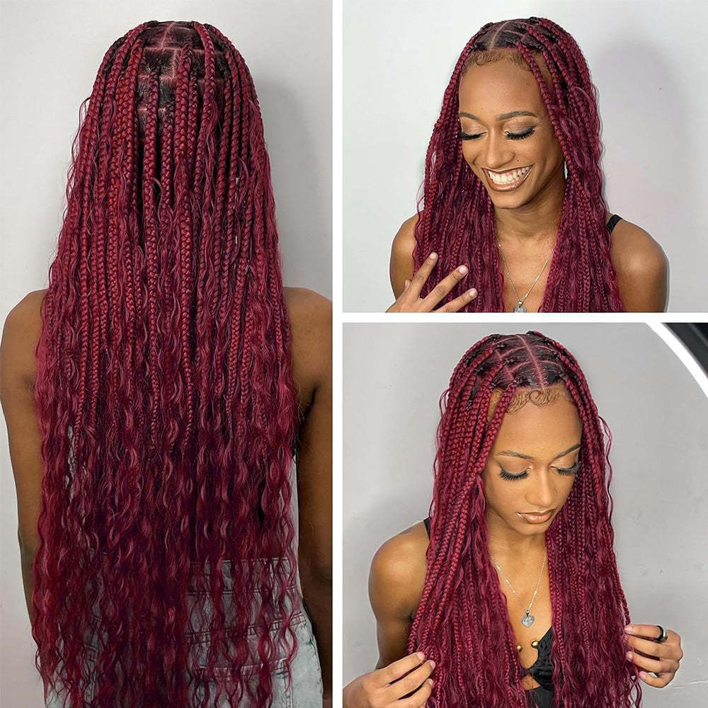 #99J Burgundy Boho Braids Deep Wave No Weft Bulk Hair for Human Hair RXHAIR