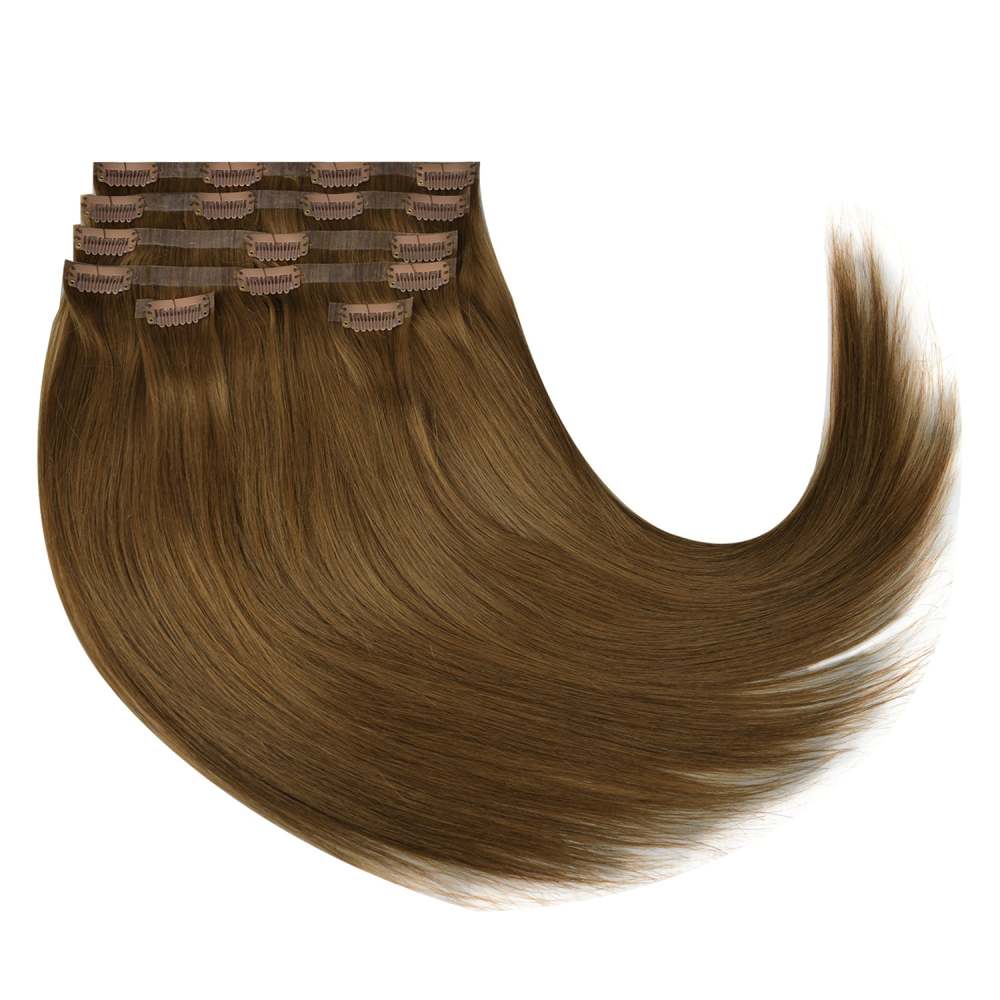 #4 Chocolate Brown Straight Clip in Hair Extensions Real Human Hair PU Seamless Clip ins 6Pcs 110G RXHAIR