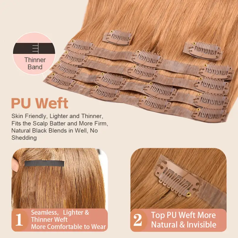 #8 Straight Clip in Hair Extensions Real Human Hair PU Seamless Clip ins 6Pcs 110G RXHAIR